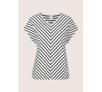 Kurzarmshirt MADELEINE "Blusenshirt Glanzshirt mit Streifenmuster", Damen, Gr. 48, blau (marine, wollweiß), Obermaterial: 94% Viskose CV. 4% Elasthan EL. 2% metallisierte Fasern MTF., Modern, schmal,
