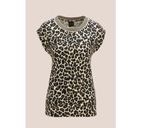 Kurzarmshirt MADELEINE "Leo-Shirt Modernes Blusenshirt mit U-Boot-Ausschnitt", Damen, Gr. 34, schwarz (perlweiß, schwarz), Obermaterial: 95% Viskose CV. 5% Elasthan EL., Modern, Shirts (41998708-34) p