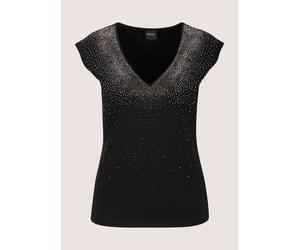 Kurzarmshirt MADELEINE "Shirt Elegantes Shirt mit V-Ausschnitt, ärmellos", Damen, Gr. 40, schwarz, Obermaterial: 70% Viskose CV. 20% Polyester PES. 10% Elasthan EL., Modern, tailliert, V-Ausschnitt, S