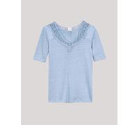 Kurzarmshirt MADELEINE "Shirt Kurzarm-Shirt aus Leinen mit feinem Spitzen-Akzent", Damen, Gr. 38, blau (himmelblau), Obermaterial: 100% Leinen LI., Shirts (28796026-38) himmelblau