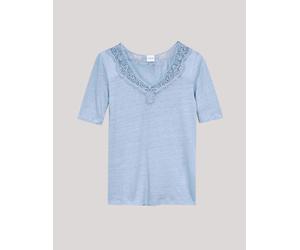 Kurzarmshirt MADELEINE "Shirt Kurzarm-Shirt aus Leinen mit feinem Spitzen-Akzent", Damen, Gr. 38, blau (himmelblau), Obermaterial: 100% Leinen LI., Modern, normal, Shirts (28796026-38) himmelblau
