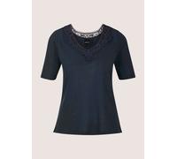 Kurzarmshirt MADELEINE "Shirt Kurzarm-Shirt aus Leinen mit feinem Spitzen-Akzent", Damen, Gr. 40, blau (marine), Obermaterial: 100% Leinen LI., Modern, normal, Shirts (87302907-40) marine