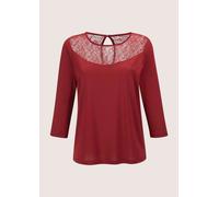 Kurzarmshirt MADELEINE "Shirt mit Spitze Rundhals-Shirt mit Spitze", Damen, Gr. 34, rot (rubinrot), Obermaterial: 50% Baumwolle CO. 50% Modal CMD., Modern, normal, U-Boot-Ausschnitt, Shirts (10194135-
