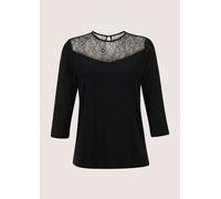Kurzarmshirt MADELEINE "Shirt mit Spitze Rundhals-Shirt mit Spitze", Damen, Gr. 34, schwarz, Obermaterial: 50% Baumwolle CO. 50% Modal CMD., Modern, normal, U-Boot-Ausschnitt, Shirts (21461017-34) sch
