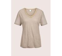 Kurzarmshirt MADELEINE "Shirt Print-Shirt mit Strass aus Leinen", Damen, Gr. 36, beige (berber), Obermaterial: 100% Leinen LI., Modern, normal, V-Ausschnitt, Shirts (62464038-36) berber