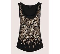 Kurzarmshirt MADELEINE "Shirt Träger-Shirt mit Pailletten", Damen, Gr. 38, schwarz (schwarz, goldfarben), Obermaterial: 95% Viskose CV. 5% Elasthan EL., Modern, normal, Shirts (33366068-38) schwarz, g