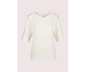 Kurzarmshirt MADELEINE "Shirt V-Shirt mit Strass-Akzenten", Damen, Gr. 34, weiß (wollweiß, silber), Obermaterial: 95% Viskose CV. 5% Elasthan EL., Modern, normal, V-Ausschnitt, Shirts (33180410-34) wo