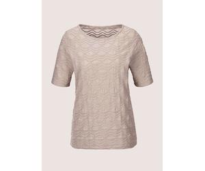 Kurzarmshirt MADELEINE "Strukturshirt Viskoseshirt mit Rundhalsausschnitt", Damen, Gr. 42, beige (cappuccino), Obermaterial: 77% Polyester PES. 20% Viskose CV. 3% Elasthan EL., Modern, normal, Shirts 