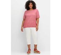 Kurzarmshirt SHEEGO "Rundhalsshirt", Damen, Gr. 48/50, pink (magenta, gemustert), 50% Baumwolle, 50% Modal, gemustert, Rundhals, Shirts (41469343-48) magenta, gemustert