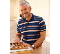 Kurzarmshirt MARCO DONATI "Kurzarm-Poloshirt", Herren, Gr. 56/58, blau (dunkelblau, papaya, gestreift), 100% Baumwolle, gemustert, gestreift, Shirts (37432348-56) dunkelblau, papaya, gestreift