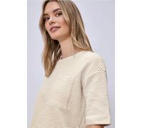Kurzarmshirt STREET ONE, Damen, Gr. 34, safari beige, Jersey, Obermaterial: 77% Baumwolle, 20% Polyester, 3% Elasthan, gemustert, regular fit normal, Rundhals, Shirts Kurzarmshirt, mit Struktur Muster