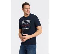 Kurzarmshirt MUSTANG "Alex Logoprint", Damen, Gr. L, schwarz saphire, Jersey, Obermaterial: 100% Baumwolle, bedruckt, normal hüftbedeckend, Rundhals, Shirts, kurzarm, mit Logoprint (86988904-L) schwar