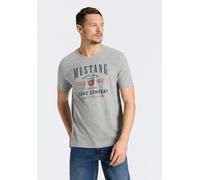 Kurzarmshirt MUSTANG "Alex Logoprint", Damen, Gr. M, mid grau melange, Jersey, Obermaterial: 100% Baumwolle, bedruckt, normal hüftbedeckend, Rundhals, Shirts, kurzarm, mit Logoprint (66850101-M) mid g