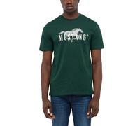 Kurzarmshirt MUSTANG "Austin", Herren, Gr. L, grün (pine grove), Jersey, Obermaterial: 100% Baumwolle, bedruckt, regular fit hüftbedeckend, Rundhals, abgesteppte Kante, Shirts, Sommershirt mit Logo-Pr