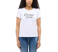 Kurzarmshirt MUSTANG "Damen Style Alma", Damen, Gr. S, weiß, Jersey, 100% Baumwolle, Rundhals, Shirts (29984026-S) weiß