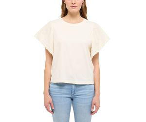 Kurzarmshirt MUSTANG "Damen Style Lima", Damen, Gr. S, beige (sanftes weiß), Jersey, 100% Baumwolle, Rundhals, Shirts (42075040-S) sanftes weiß