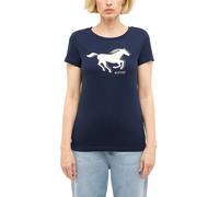 Kurzarmshirt MUSTANG "Damen Style Loa", Damen, Gr. S, blau (dunkelblau), Jersey, 100% Baumwolle, Rundhals, Shirts (20994324-S) dunkelblau