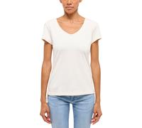 Kurzarmshirt MUSTANG "Damen Style Mexia", Damen, Gr. S, sanftes weiß, Strick, 47% Baumwolle, 47% Modal, 6% Elasthan, V-Ausschnitt, Shirts Kurzarmshirt (58284652-S)
