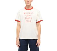 Kurzarmshirt MUSTANG "Herren Style Akron", Herren, Gr. L, weiß (sanftes weiß), Jersey, 100% Baumwolle, Rundhals, Shirts (61189137-L) sanftes weiß