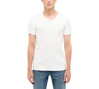 Kurzarmshirt MUSTANG "Herren Style Amado", Herren, Gr. M, weiß (sanftes weiß), Strick, 100% Baumwolle, V-Ausschnitt, Shirts Kurzarmshirt (33897144-M)