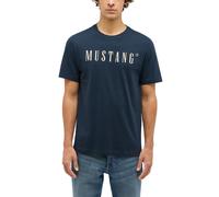 T-Shirt MUSTANG "Austin", Herren, Gr. L, blau (carbon), Jersey, Obermaterial: 100% Baumwolle, bedruckt, regular fit normal, Rundhals, gerader Abschluss, Shirts T-Shirt, mit Logo Print (62417943-L) car
