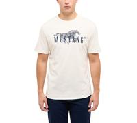 Kurzarmshirt MUSTANG "Herren Style Austin", Herren, Gr. XL, beige (sanftes weiß), Jersey, 100% Baumwolle, Rundhals, Shirts (22307436-XL) sanftes weiß