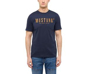 Kurzarmshirt MUSTANG "Style Austin", Herren, Gr. 3XL, blau (schwarz saphire), Jersey, Obermaterial: 100% Baumwolle, bedruckt, regular fit hüftbedeckend, Rundhals, abgesteppte Kante, Shirts, Sommershir