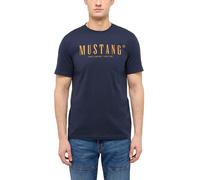 Kurzarmshirt MUSTANG "Style Austin", Herren, Gr. L, blau (schwarz saphire), Jersey, Obermaterial: 100% Baumwolle, bedruckt, regular fit hüftbedeckend, Rundhals, abgesteppte Kante, Shirts, Sommershirt