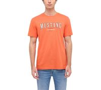 Kurzarmshirt MUSTANG "Style Austin", Herren, Gr. M, burn ochre, Jersey, Obermaterial: 100% Baumwolle, bedruckt, normal hüftbedeckend, Rundhals, Shirts Kurzarmshirt, mit Logo-Print (77180121-M)