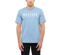 Kurzarmshirt MUSTANG "Style Austin", Herren, Gr. XXL, blau (windward blau), Jersey, Obermaterial: 100% Baumwolle, bedruckt, regular fit hüftbedeckend, Rundhals, abgesteppte Kante, Shirts, Sommershirt