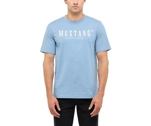 Kurzarmshirt MUSTANG "Style Austin", Herren, Gr. XXL, blau (windward blau), Jersey, Obermaterial: 100% Baumwolle, bedruckt, regular fit hüftbedeckend, Rundhals, abgesteppte Kante, Shirts, Sommershirt