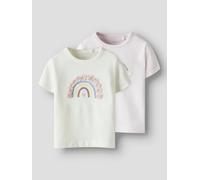 Kurzarmshirt NAME IT "NBFFINES 2P SS TOP BOX", Mädchen, Gr. 68, lila (cloud dancerpack:light lila), Jersey, Obermaterial: 95% Baumwolle, 5% Elasthan, bedruckt, Rundhals, Shirts Kurzarmshirt (91540815-