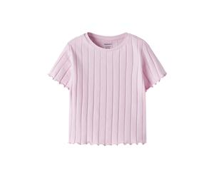 Kurzarmshirt NAME IT "NKFNORALINA SS CROP TOP NOOS", Mädchen, Gr. 134/140, pirouette, Jersey, Obermaterial: 95% Baumwolle, 5% Elasthan, unifarben, regular fit normal, Rundhals, gewellter Abschluss, Sh