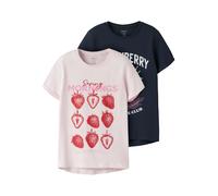 Kurzarmshirt NAME IT "NKFVIX 2P SS TOP", Mädchen, Gr. 122/128, cradle pink pack:navy blazer, Jersey, Obermaterial: 95% Baumwolle, 5% Elasthan, bedruckt, normal normal, Rundhals, Shirts, Baumwollmischu