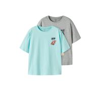 Kurzarmshirt NAME IT "NKMVAGNO 2P SS LOOSE TOP", Jungen, Gr. 146/152, grau melange pack:limpet shell, Jersey, Obermaterial: 100% Baumwolle, bedruckt, unifarben, loose fit normal, Rundhals, Shirts (376