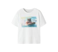 Kurzarmshirt NAME IT "NKMVOTO SS NREG TOP", Jungen, Gr. 146/152, weiß (hellweiß print:surfer), Jersey, Obermaterial: 100% Baumwolle, bedruckt, normal normal, Rundhals, Shirts, Baumwolle, regular fit (