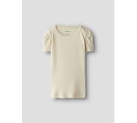 Kurzarmshirt NAME IT "NMFKAB TOP NOOS", Mädchen, Gr. 92, beige (summer sand (blank)), Jersey, Obermaterial: 57% Baumwolle, 38% Modal, 5% Elasthan, unifarben, regular fit normal, Rundhals, Puffärmel ab