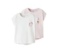 Kurzarmshirt NAME IT "NMFVARUTTI 2P CAPSL LOOSE TOP", Mädchen, Gr. 104, hellweiß pack:cradle pink, Jersey, Obermaterial: 100% Baumwolle, bedruckt, loose fit normal, Rundhals, Shirts, Baumwolle, loose