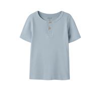 Kurzarmshirt NAME IT "NMMKAB TOP NOOS", Jungen, Gr. 122/128, blau fog, Feinripp, Obermaterial: 57% Baumwolle, 38% Modal, 5% Elasthan, unifarben, regular fit normal, Rundhals, abgesteppte Kante, Shirts