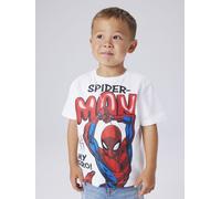 Kurzarmshirt NAME IT "NMMMARVIN SPIDER SS NREG TOP NOOS MAR", Jungen, Gr. 122/128, hellweiß, Jersey, Obermaterial: 95% Baumwolle, 5% Elasthan, bedruckt, normal, Rundhals, Shirts, Baumwollmischung, Spi