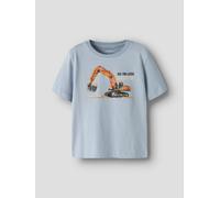 Kurzarmshirt NAME IT "NMMVOTO SS NREG TOP", Jungen, Gr. 116, blau fog print:excavator, Jersey, Obermaterial: 100% Baumwolle, bedruckt, normal normal, Rundhals, Shirts, Baumwolle, regular fit (65340942