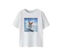 Kurzarmshirt NAME IT "NMMVOTO SS NREG TOP", Jungen, Gr. 98, hellweiß print:surfer dog, Jersey, Obermaterial: 100% Baumwolle, bedruckt, normal normal, Rundhals, Shirts, Baumwolle, regular fit (12771660