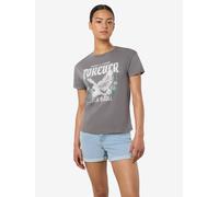 Kurzarmshirt NOISY MAY "NMBRANDY FRONTPRINT S/S TOP JRS NOOS", Damen, Gr. XL, grau (charcoal gray print:eagle), Jersey, Obermaterial: 100% Baumwolle, bedruckt, hüftlang, Rundhals, Shirts Kurzarmshirt