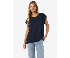 Kurzarmshirt NOISY MAY "NMMATHILDE S/S LOOSE LONG TOP NOOS", Damen, Gr. L, navy blazer, Jersey, Obermaterial: 50% Baumwolle, 50% Polyester, unifarben, relaxed fit normal, Rundhals, Shirts, Baumwollmis