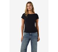 Kurzarmshirt NOISY MAY "NMMAYA S/S BOATNECK TOP NOOS", Damen, Gr. M, schwarz, Jersey, Obermaterial: 95% Baumwolle, 5% Elasthan, unifarben, regular fit normal, Rundhals, Shirts, Baumwollmischung, regul
