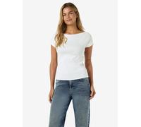 Kurzarmshirt NOISY MAY "NMMAYA S/S BOATNECK TOP NOOS", Damen, Gr. M, weiß (hellweiß), Jersey, Obermaterial: 95% Baumwolle, 5% Elasthan, unifarben, regular fit normal, Rundhals, Shirts, Baumwollmischun
