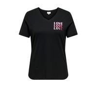 Kurzarmshirt ONLY CARMAKOMA "CARBEA LIFE SS V-NECK TEE", Damen, Gr. L, schwarz (schwarz print:love), Jersey, Obermaterial: 100% Baumwolle, bedruckt, regular fit normal, V-Ausschnitt, Shirts, Baumwolle