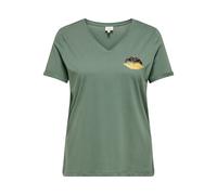 Kurzarmshirt ONLY CARMAKOMA "CARBEA LIFE SS V-NECK TEE", Damen, Gr. M, laurel wreath print:lip, Jersey, Obermaterial: 100% Baumwolle, bedruckt, regular fit normal, V-Ausschnitt, Shirts, Baumwolle, reg