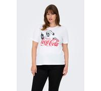Kurzarmshirt ONLY CARMAKOMA "CARCOCA COLA XMAS LIFE S/S TOP JRS", Damen, Gr. M, weiß print:coca cola santa, Jersey, Obermaterial: 100% Baumwolle, bedruckt, regular fit, Rundhals, Shirts Kurzarmshirt (