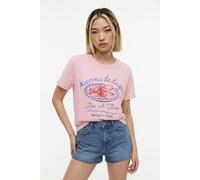 Kurzarmshirt ONLY CARMAKOMA "CARINES LIFE S/S O-NECK REG FIT TEE JRS", Damen, Gr. XL, rosy touch detail:lobster, Jersey, Obermaterial: 100% Baumwolle, bedruckt, normal, Rundhals, Shirts (18648364-XL)